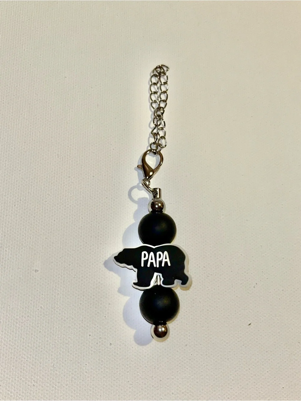 PAPA Bear w/Matte Black Beads on Silver Hardware Cup Charm